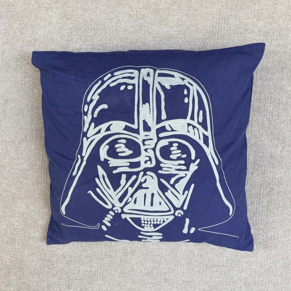 Pottery Barn Kids Star Wars Darth Vader Embroidered Pillow Cover Navy Blue 16x16